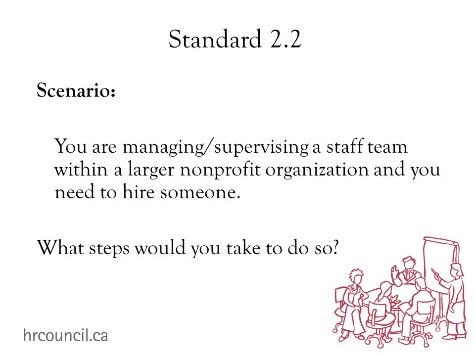 Standard 2.2 Scenario: You are managing/supervising a staff team within a larger nonprofit organization and you need to hire someone.