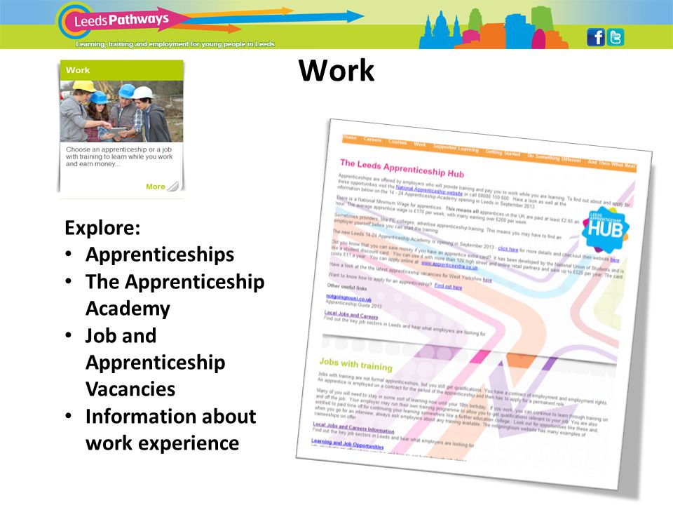 Explore: Apprenticeships The Apprenticeship Academy Job and Apprenticeship Vacancies Information about work experience Work