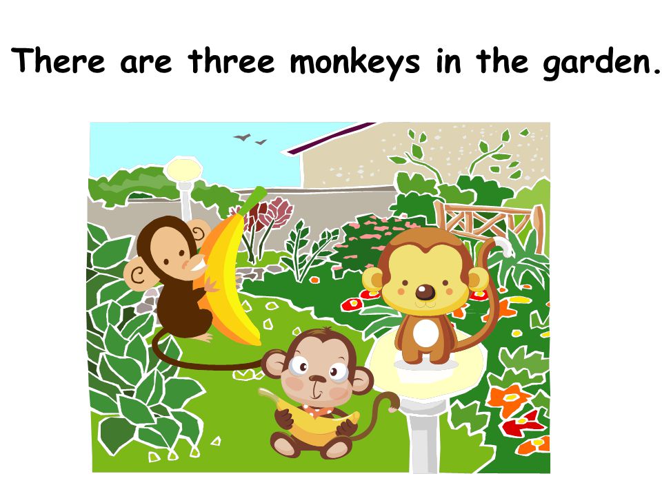 There are three monkeys in the garden.