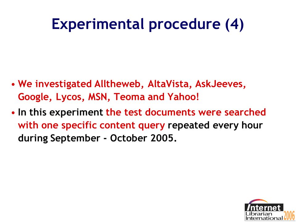 Experimental procedure (3): Example of our test document on the WWW