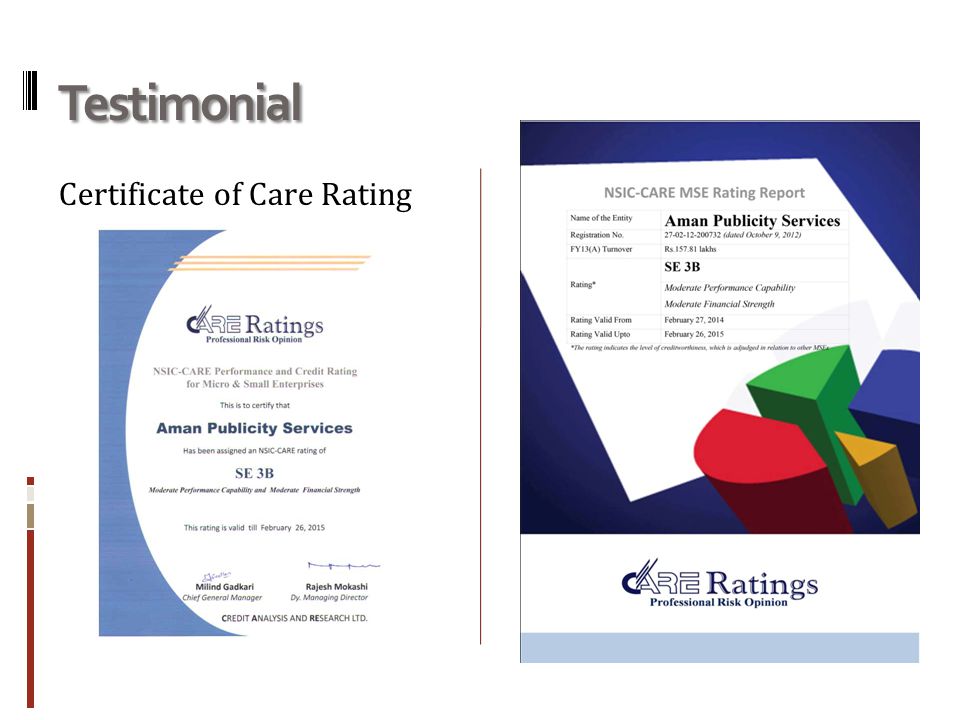 Testimonial Certificate of Care Rating