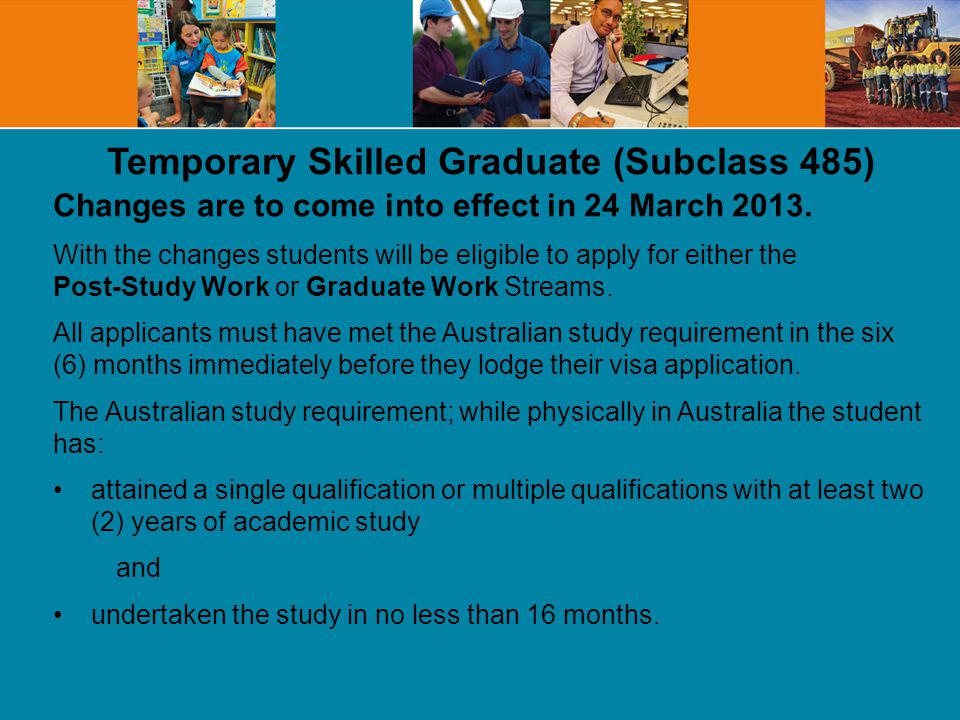 Temporary Skilled Graduate (Subclass 485) Changes are to come into effect in 24 March 2013.
