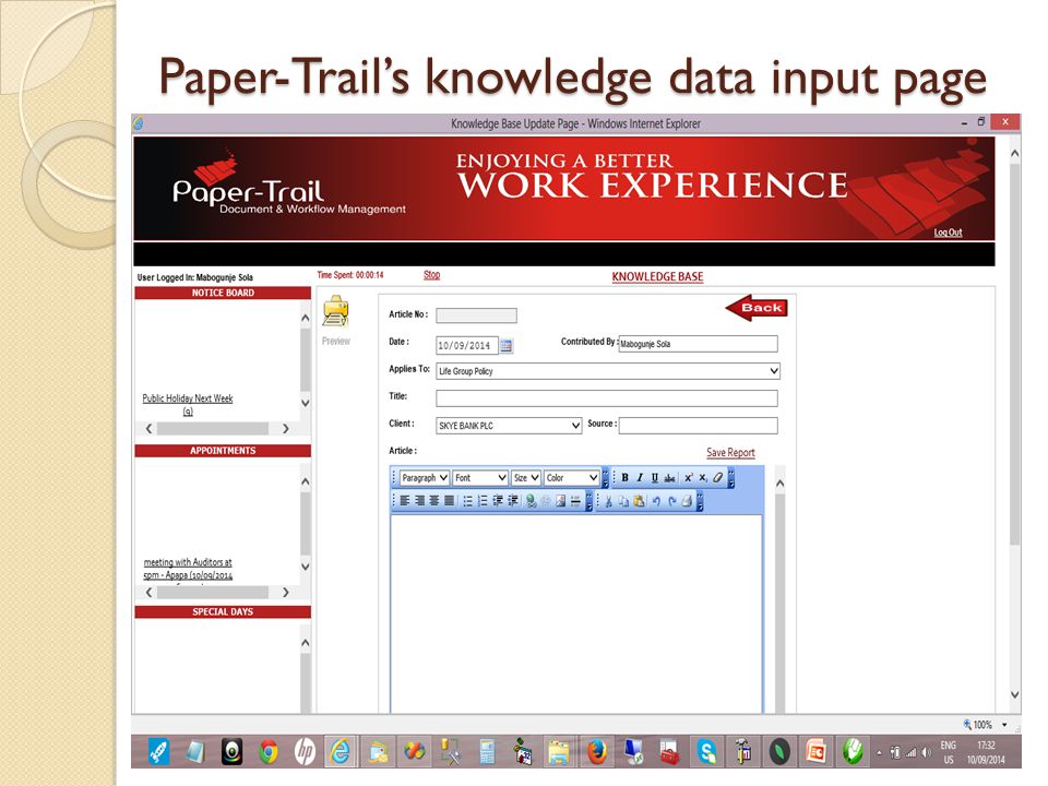 Paper-Trail’s knowledge data input page