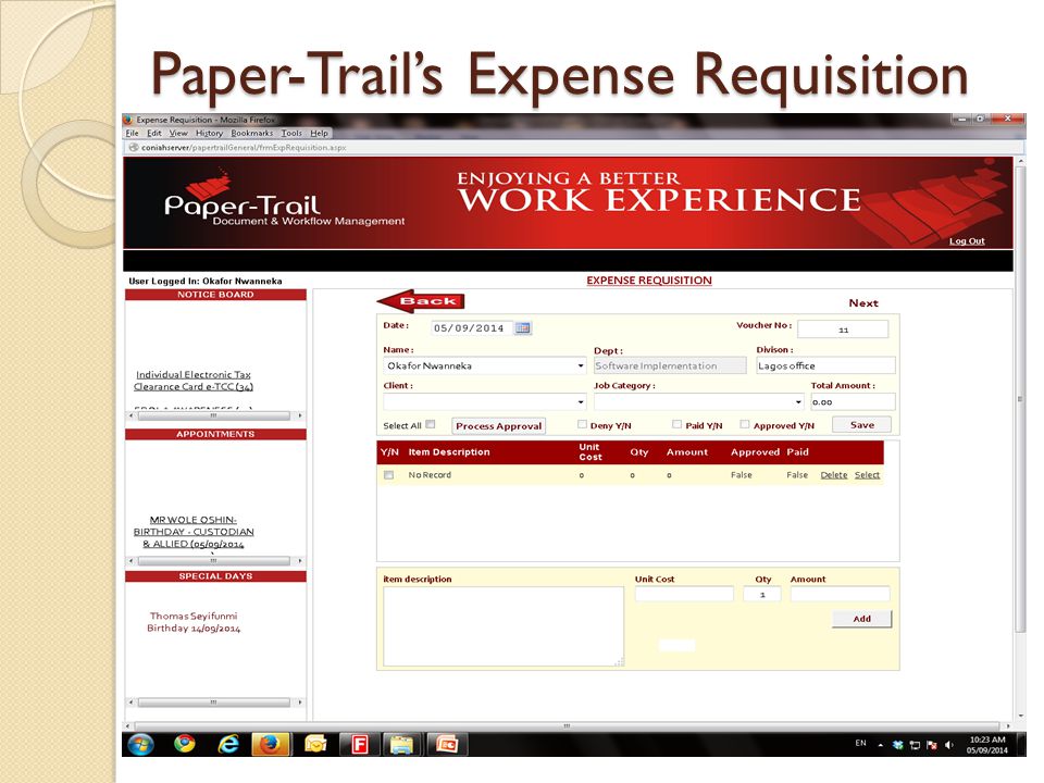 Paper-Trail’s Expense Requisition