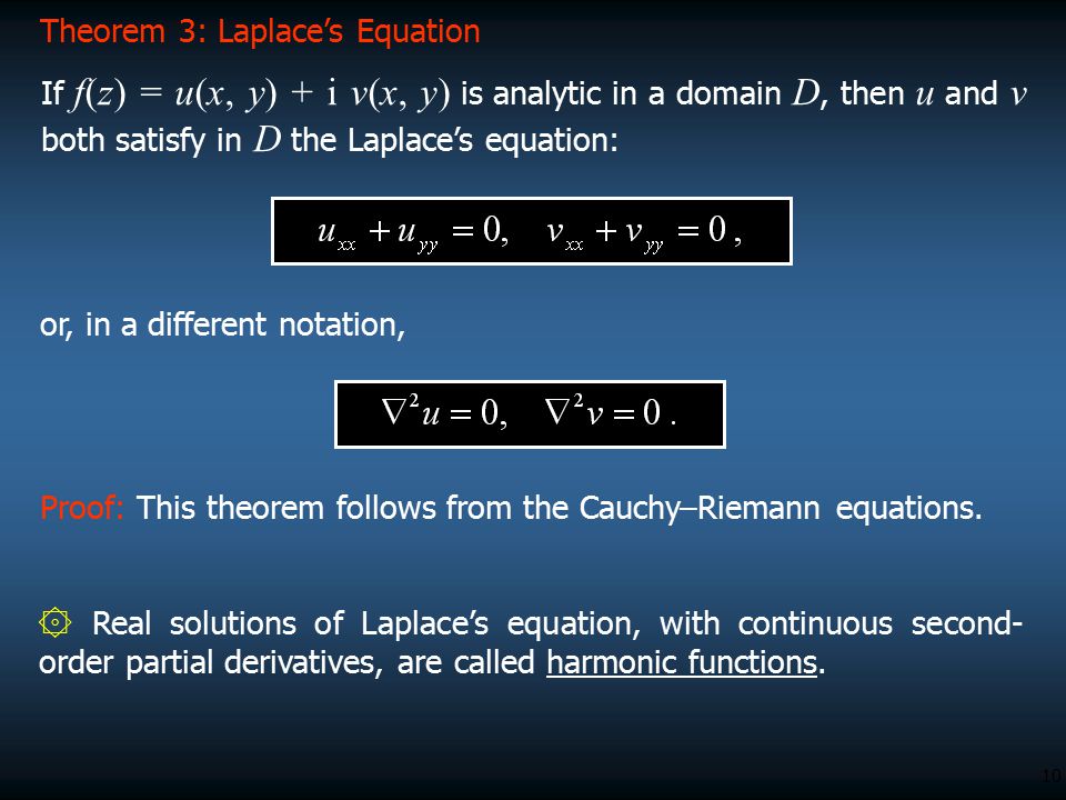 1 Week 4 Complex Numbers Analytic Functions Diffeiation Of 10 Theorem 3 Laplace S Equation If F Z U X