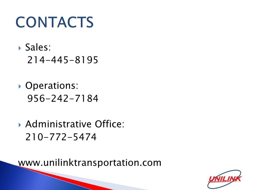  Sales:  Operations:  Administrative Office:
