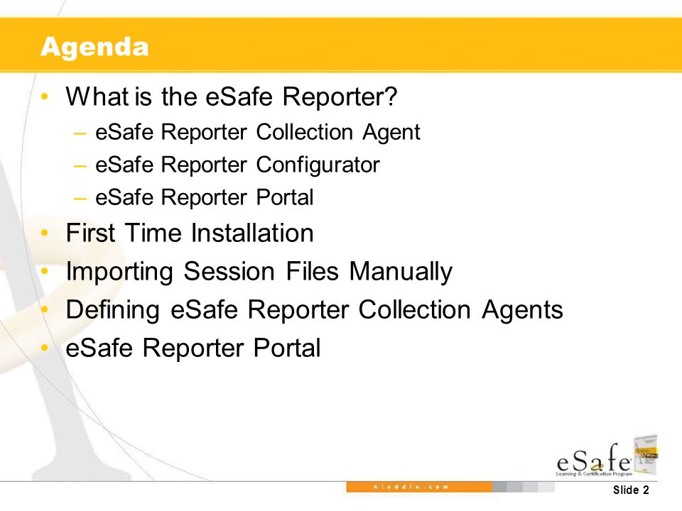 Slide 2 Agenda What is the eSafe Reporter.