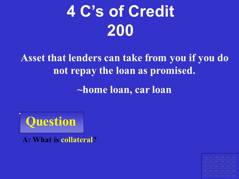 Question A: What is capital, character, collateral and capacity.