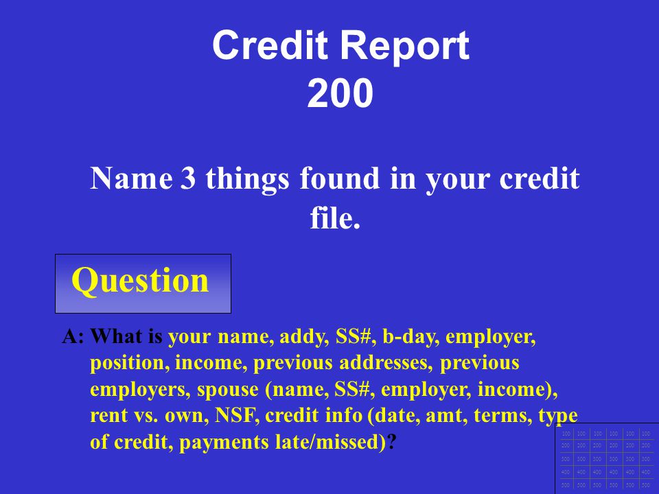 Question A: What is your credit report.