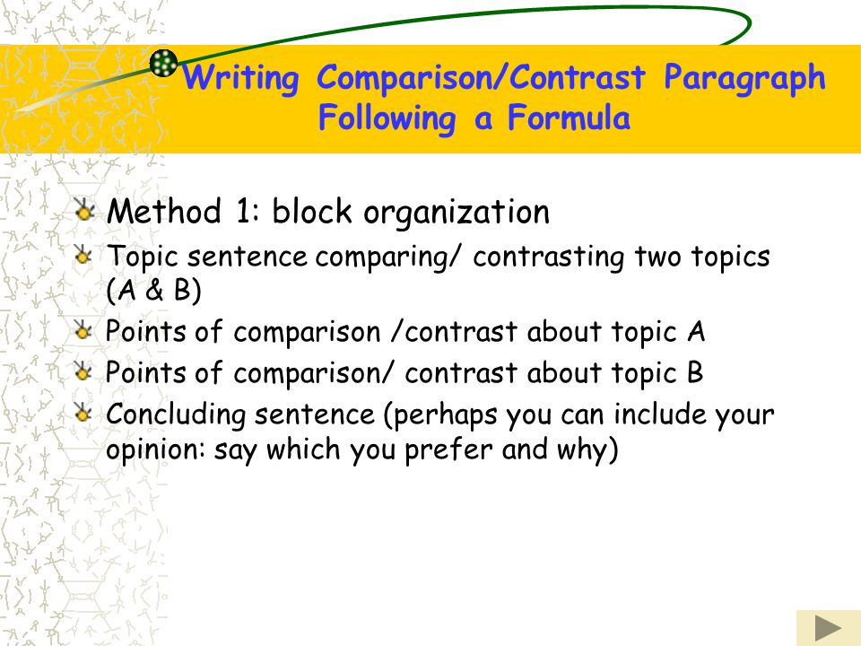 Comparison and contrast essay examples block method