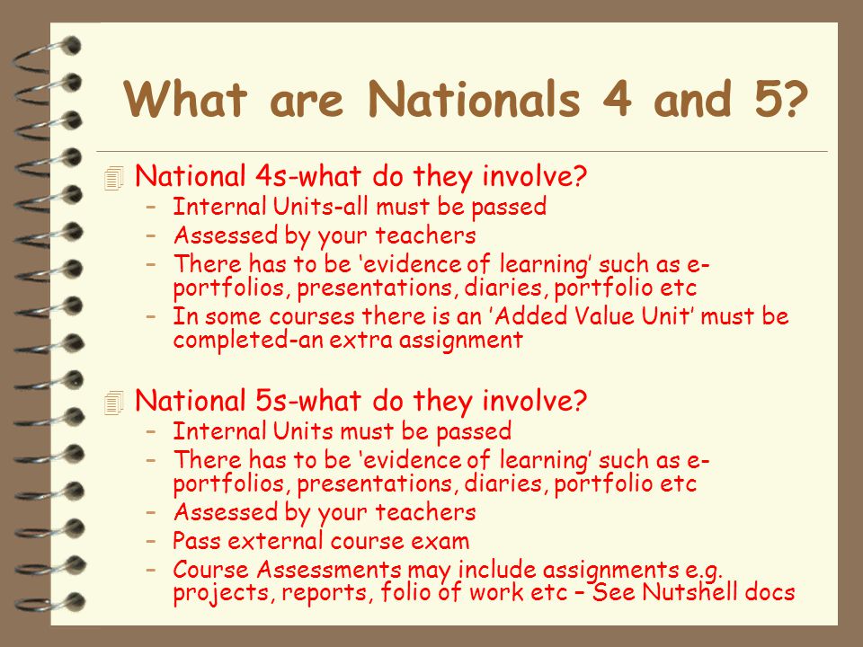 What are Nationals 4 and 5. 4 National 4s-what do they involve.