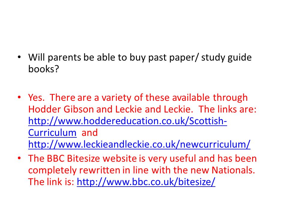 Will parents be able to buy past paper/ study guide books.