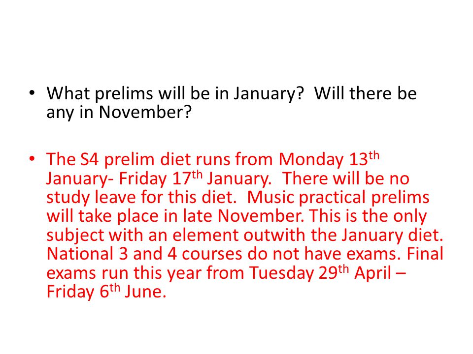 What prelims will be in January. Will there be any in November.