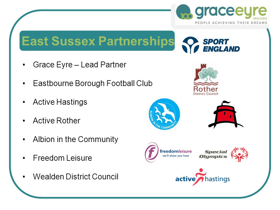 Grace Eyre – Lead Partner Eastbourne Borough Football Club Active Hastings Active Rother Albion in the Community Freedom Leisure Wealden District Council East Sussex Partnerships