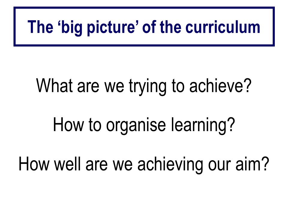 What are we trying to achieve. How to organise learning.