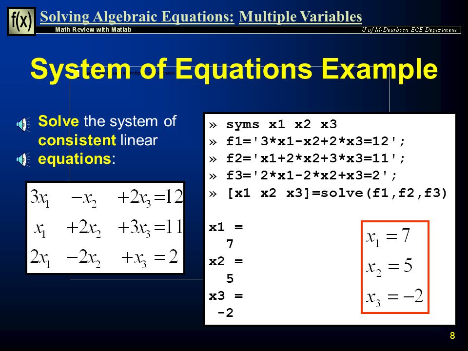 Matlab Solve System Of Equations Jennarocca System Of Equations Matlab Talkchannels