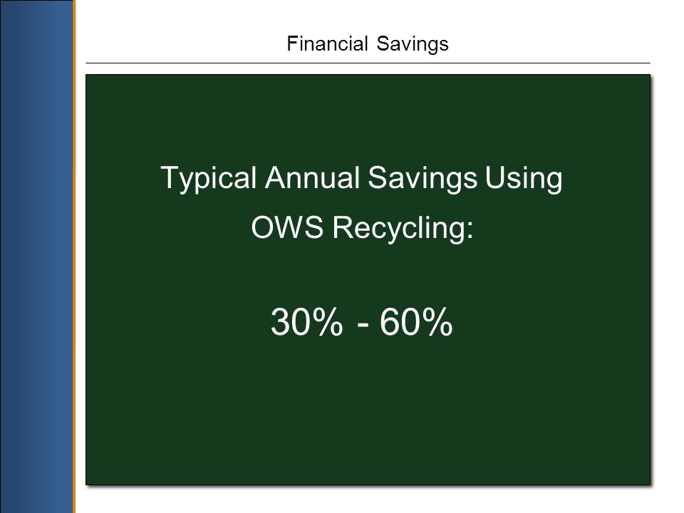 Financial Savings Typical Annual Savings Using OWS Recycling: 30% - 60%