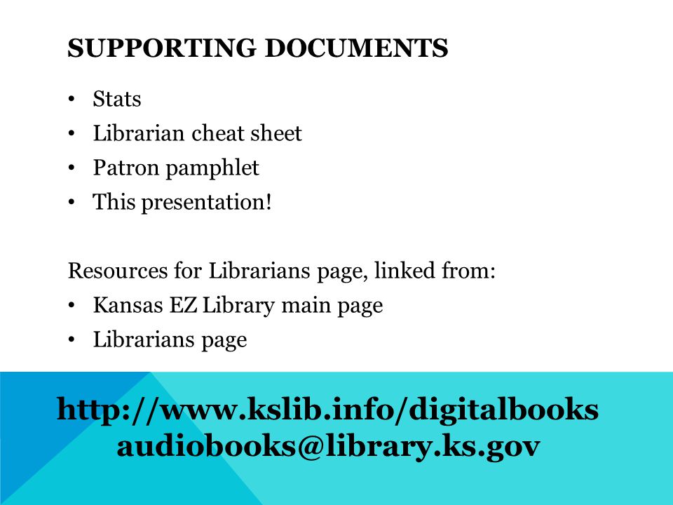 SUPPORTING DOCUMENTS Stats Librarian cheat sheet Patron pamphlet This presentation.