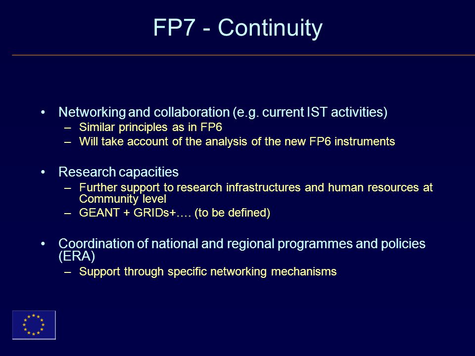 FP7 - Continuity Networking and collaboration (e.g.