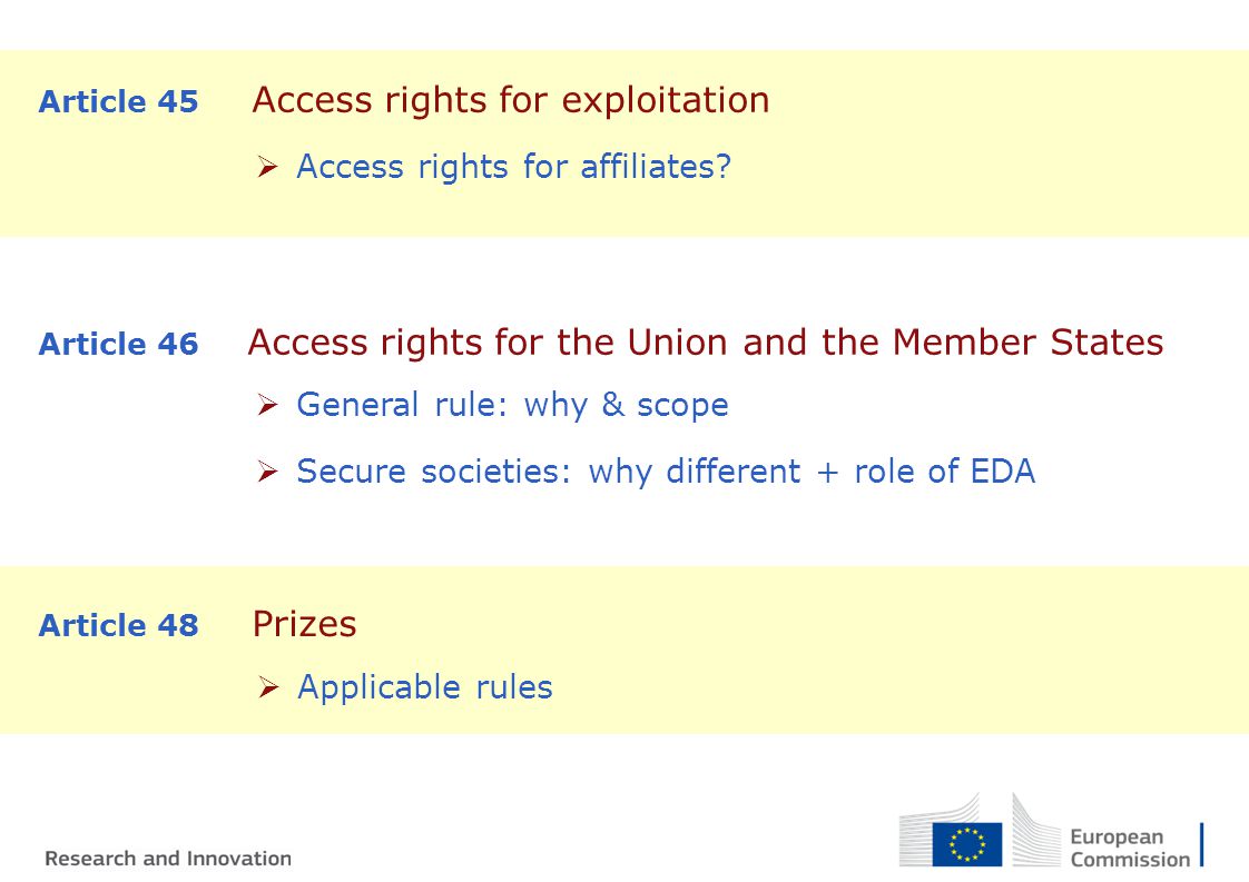 Article 45 Access rights for exploitation  Access rights for affiliates.