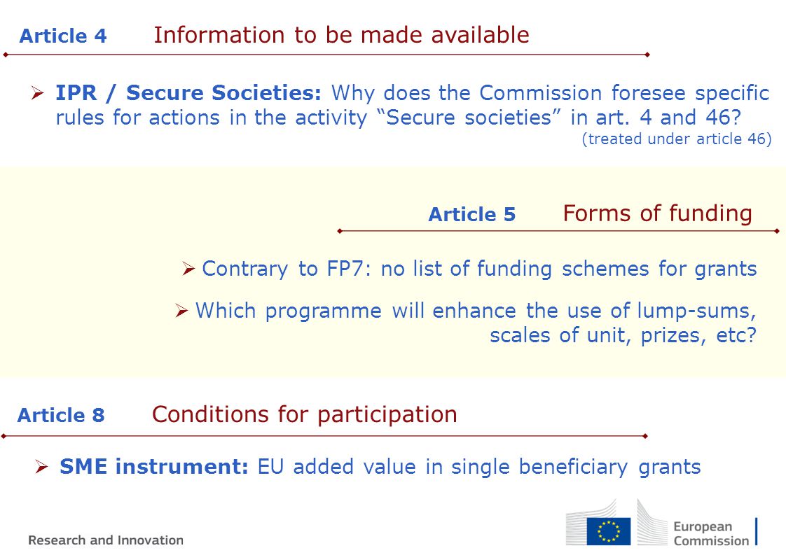  IPR / Secure Societies: Why does the Commission foresee specific rules for actions in the activity Secure societies in art.
