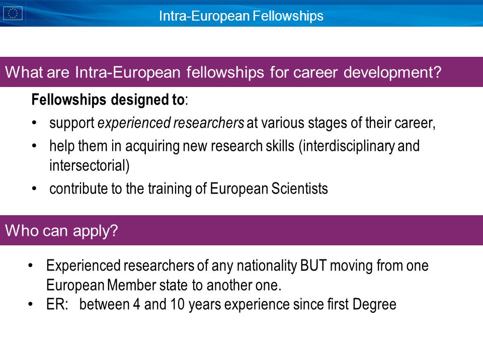 Intra-European Fellowships What are Intra-European fellowships for career development.