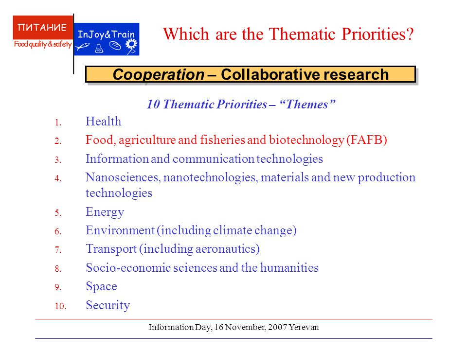 Information Day, 16 November, 2007 Yerevan Which are the Thematic Priorities.