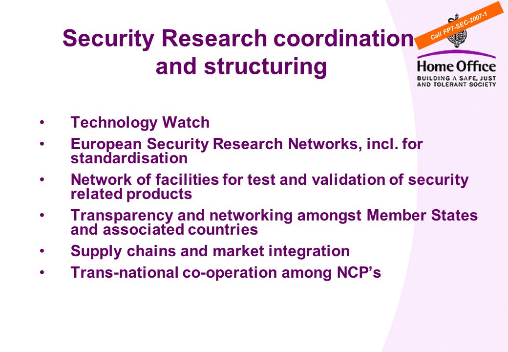 Technology Watch European Security Research Networks, incl.