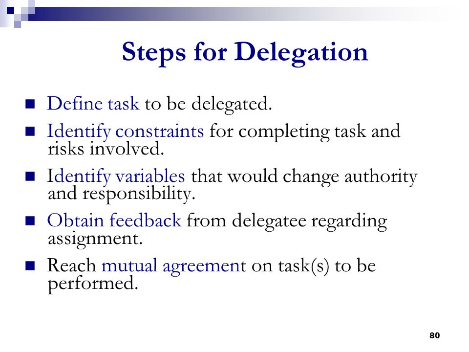 delegation in management essay Delegation is the process of giving decision-making authority to lower-level employees tools and management support that employees need to accomplish a task. delegation in management essay Delegation is the process of giving decision-making authority to lower-level employees tools and management support that employees need to accomplish a task.