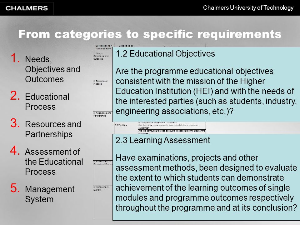 Chalmers University of Technology From categories to specific requirements 1.