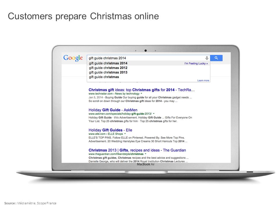 Customers prepare Christmas online Source : Médiamétrie, Scope France