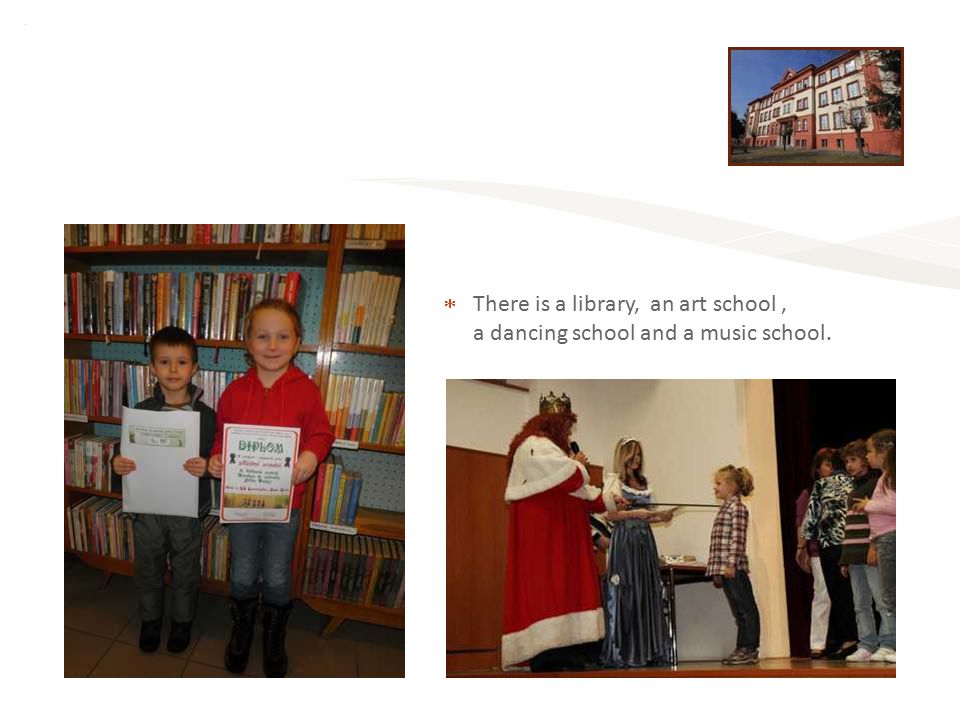  There is a library, an art school, a dancing school and a music school.
