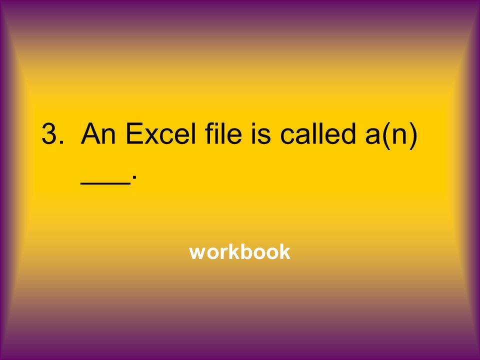 3.An Excel file is called a(n) ___. workbook