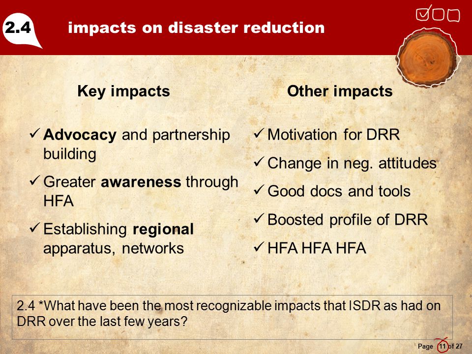 impacts on disaster reduction Page 11 of *What have been the most recognizable impacts that ISDR as had on DRR over the last few years.