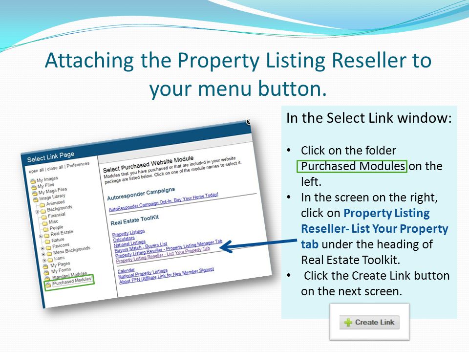 Attaching the Property Listing Reseller to your menu button.