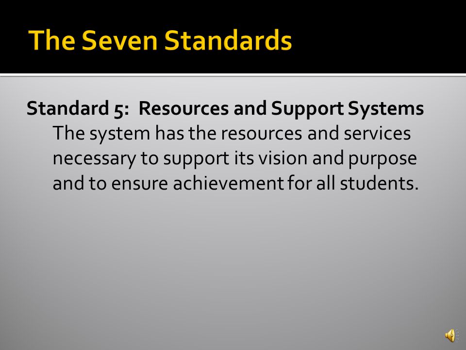 Standard 4: Documenting and Using Results The system enacts a comprehensive assessment system that monitors and documents performance and uses these results to improve student performance and school effectiveness.