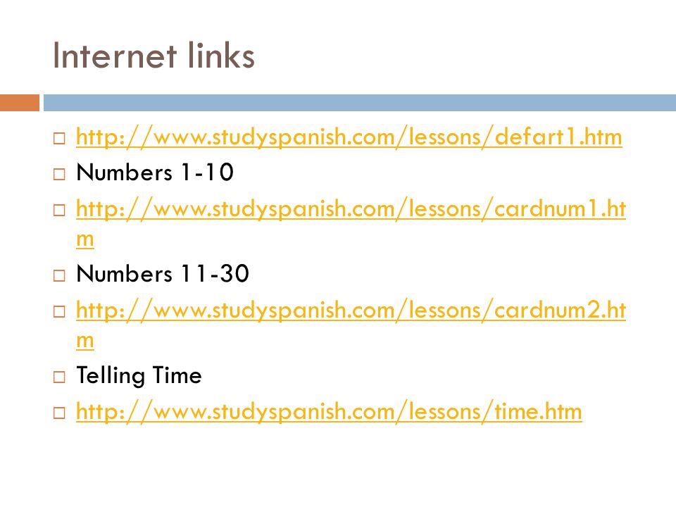 Internet links       Numbers 1-10    m   m  Numbers    m   m  Telling Time 