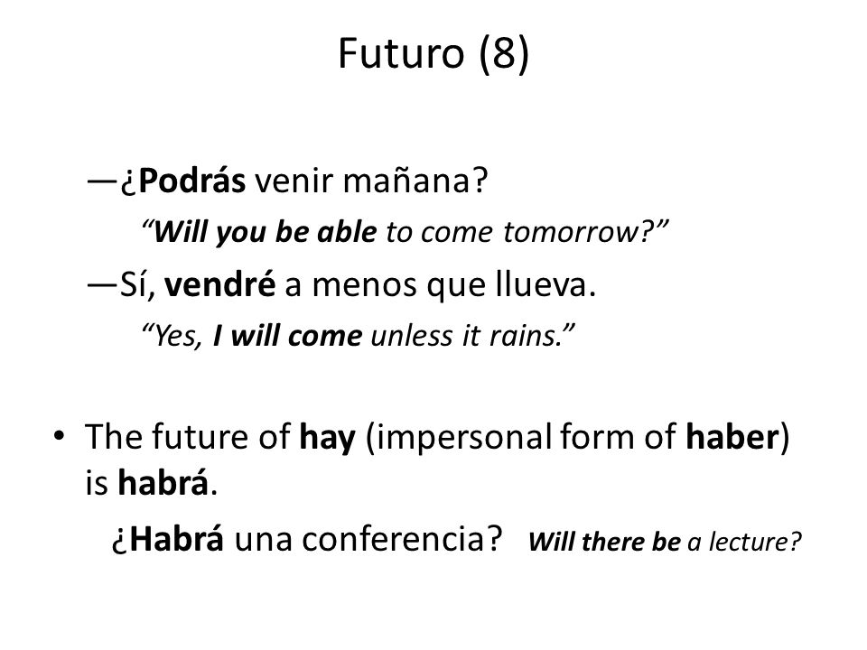 Futuro (8) —¿Podrás venir mañana.