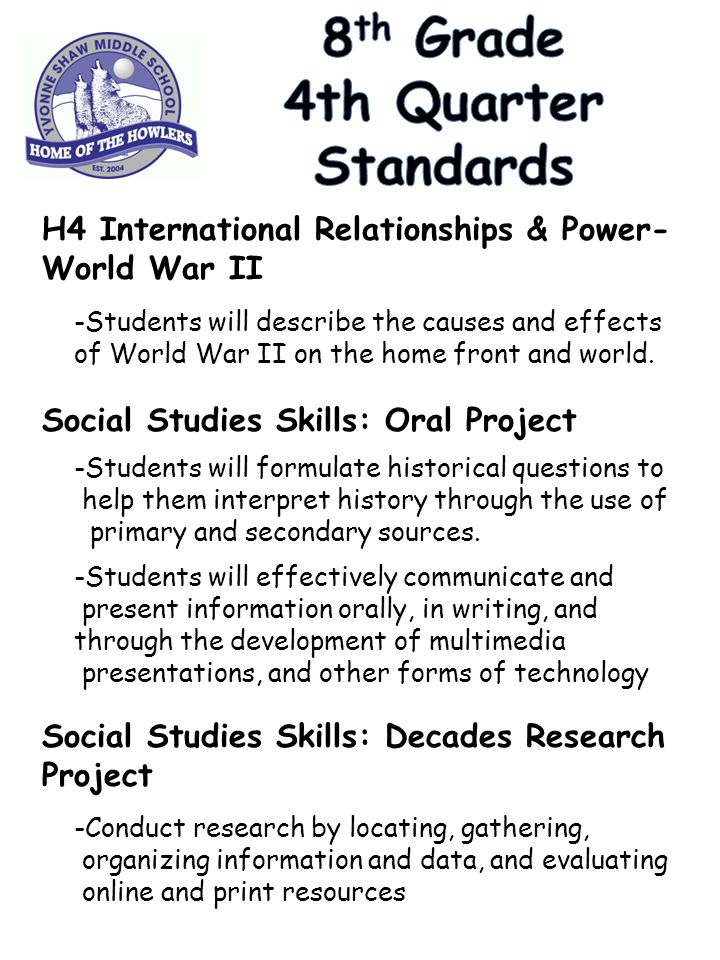 H4 International Relationships & Power- World War II -Students will describe the causes and effects of World War II on the home front and world.
