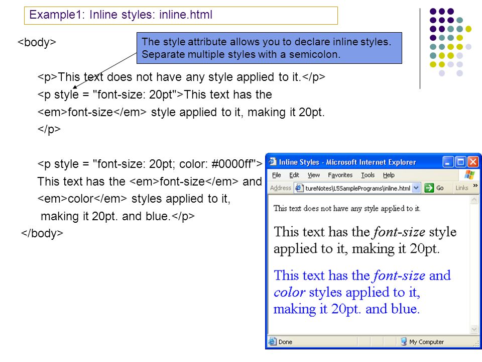 1 cascading style sheets css outline 5 1 introduction 5 2 inline html inline font size