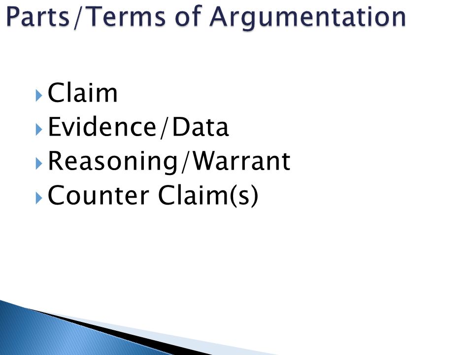 CClaim EEvidence/Data RReasoning/Warrant CCounter Claim(s)