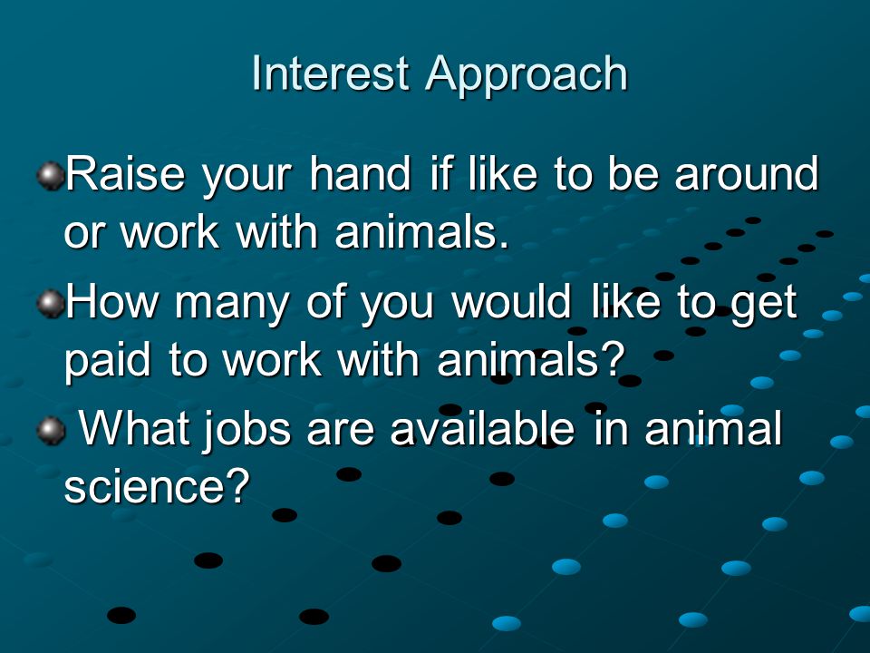 Interest Approach Raise your hand if like to be around or work with animals.