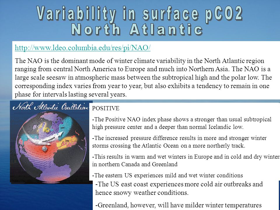 The NAO is the dominant mode of winter climate variability in the North Atlantic region ranging from central North America to Europe and much into Northern Asia.