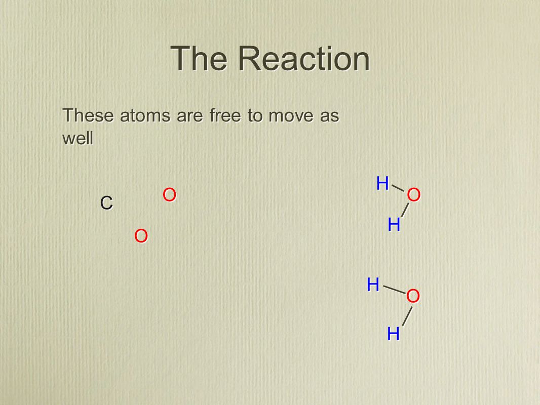 C C H H H H O O O O H H H H O O O O The Reaction These atoms are free to move as well