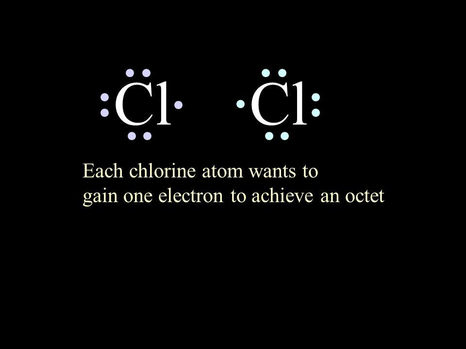 Cl Each chlorine atom wants to gain one electron to achieve an octet