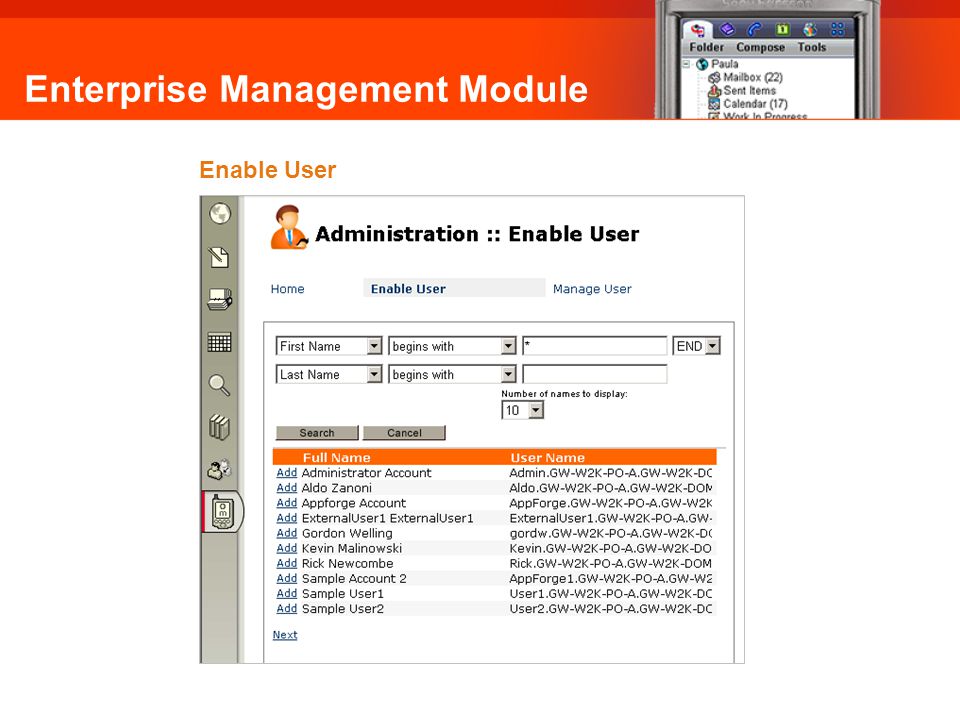 Enterprise Management Module Enable User Omni Mobile: Enable User