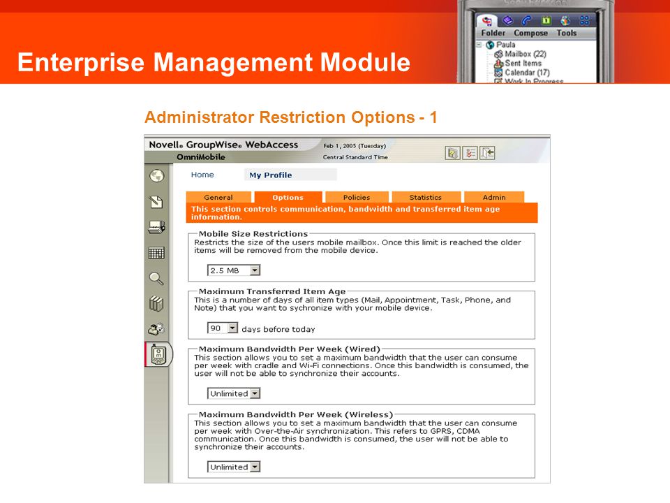 Enterprise Management Module Administrator Restriction Options - 1 Omni Mobile: Administrator Restrictions