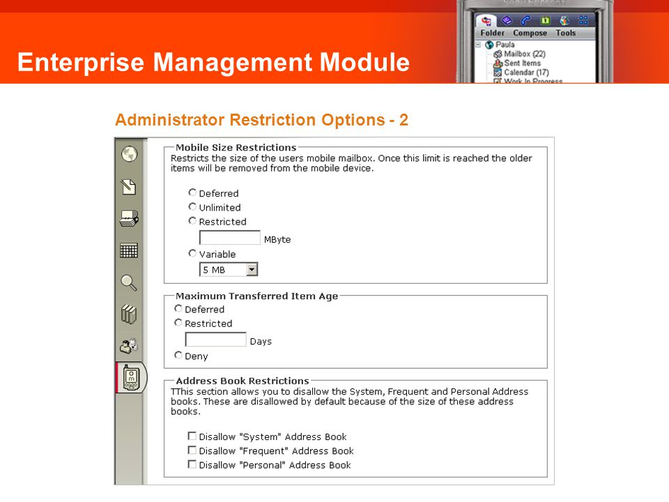 Enterprise Management Module Administrator Restriction Options - 2 Omni Mobile: Administrator Restrictions