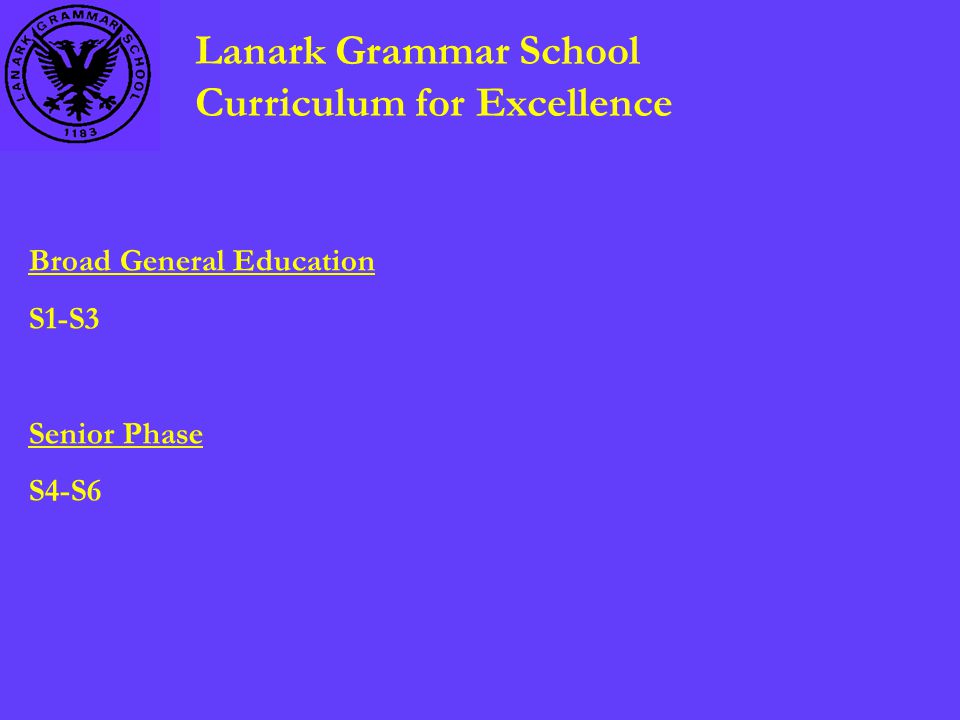 Lanark Grammar School Curriculum for Excellence Broad General Education S1-S3 Senior Phase S4-S6