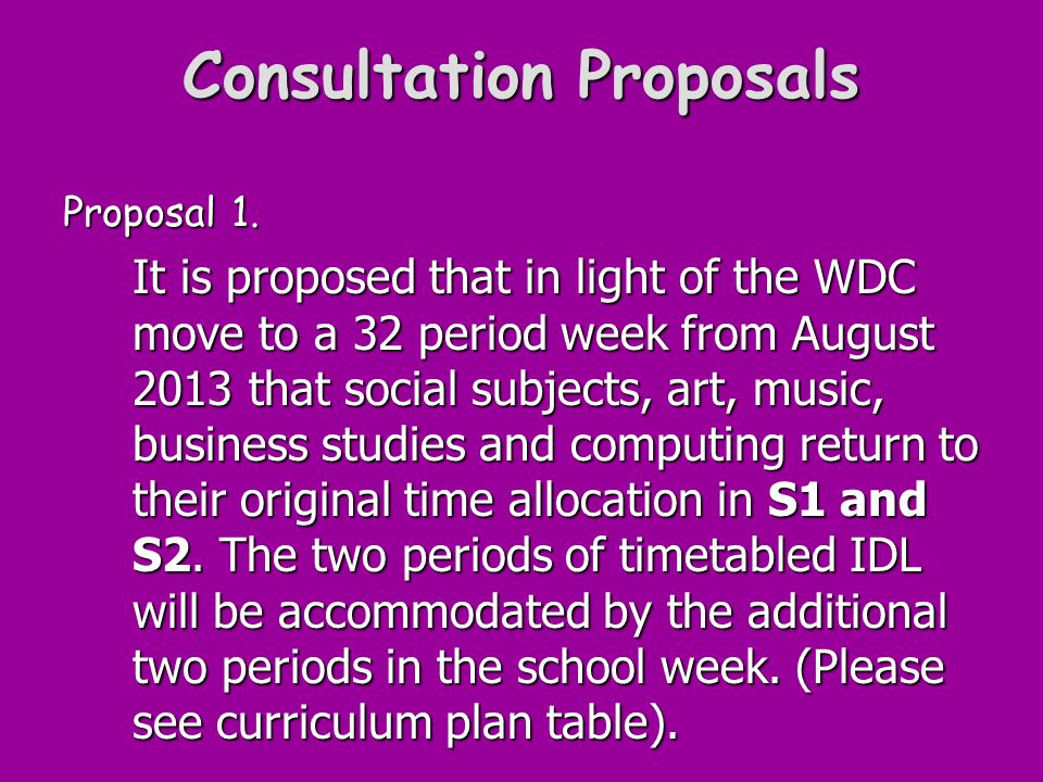 Consultation Proposals Proposal 1.